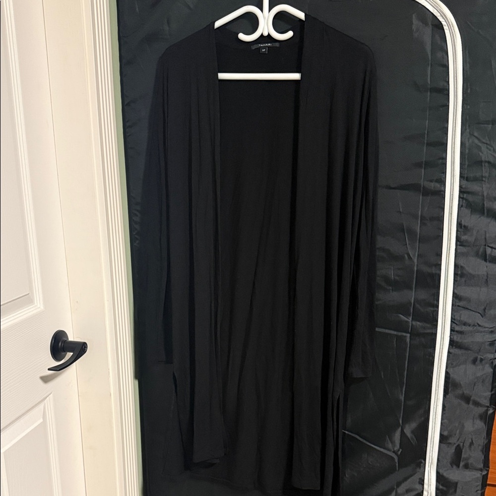 Tahari Black Longline Open-Front Cardigan